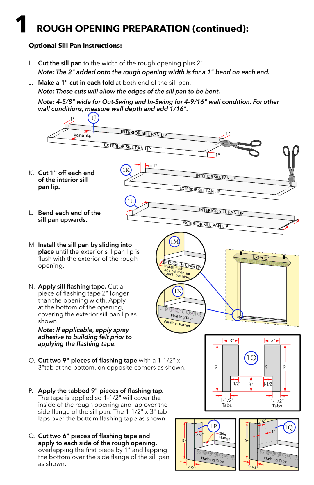 Pella 81AK0101 installation instructions Optional Sill Pan Instructions 