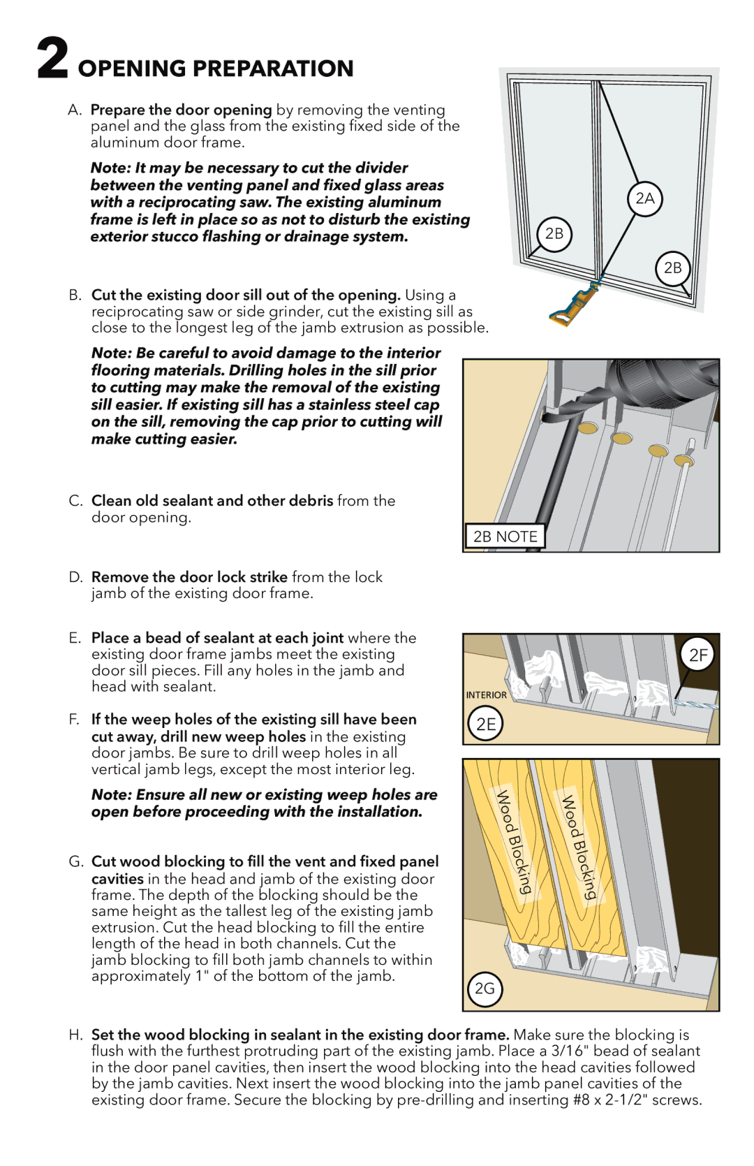 Pella 81CM0100 installation instructions Opening Preparation, 2B Note 