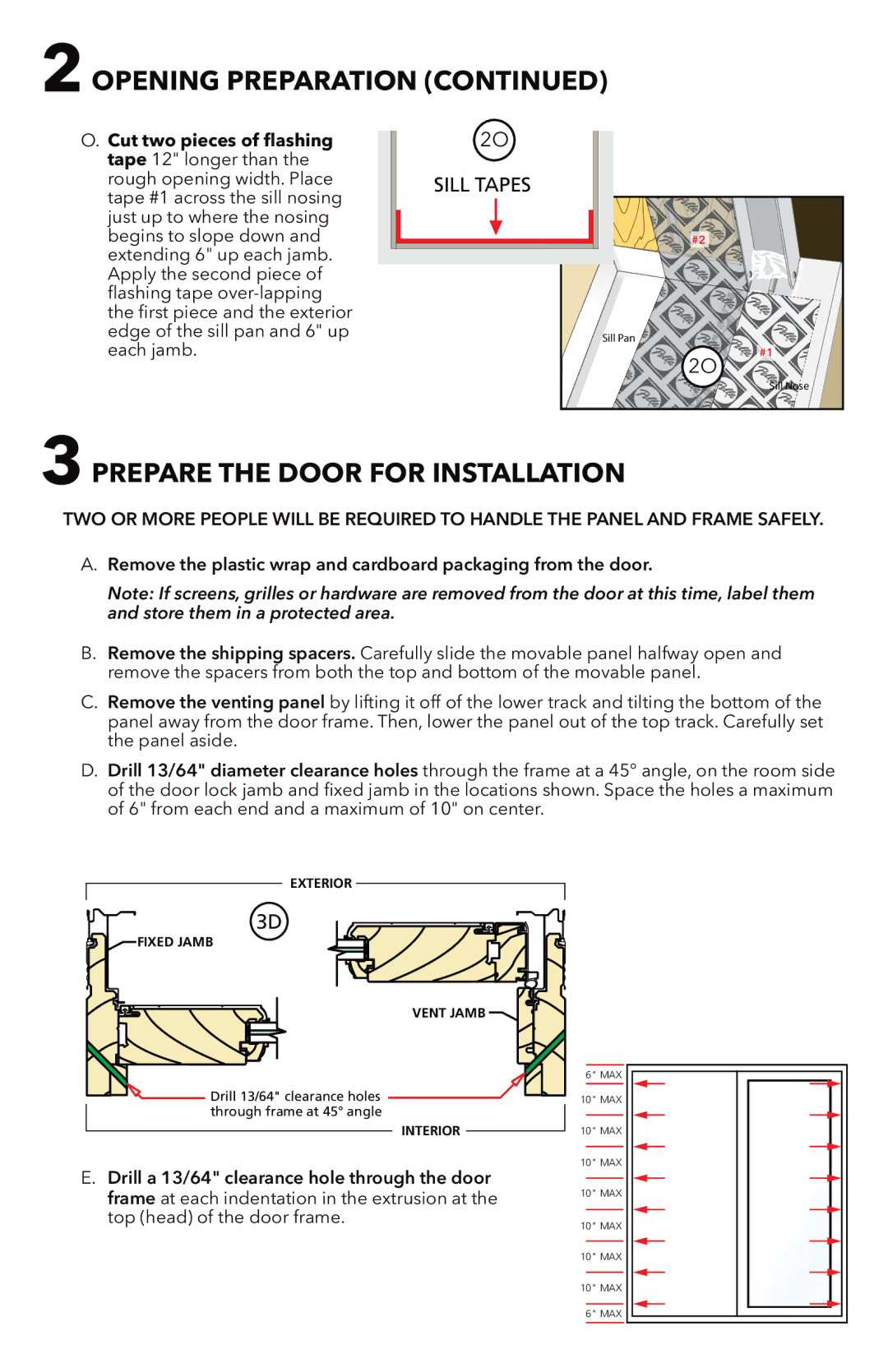 Pella 81CM0100 installation instructions Prepare the Door for Installation, Cut two pieces of flashing 