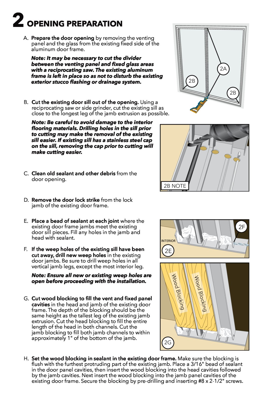 Pella 81CM0100 installation instructions Opening Preparation, Note It may be necessary to cut the divider, Wood, Blocking 
