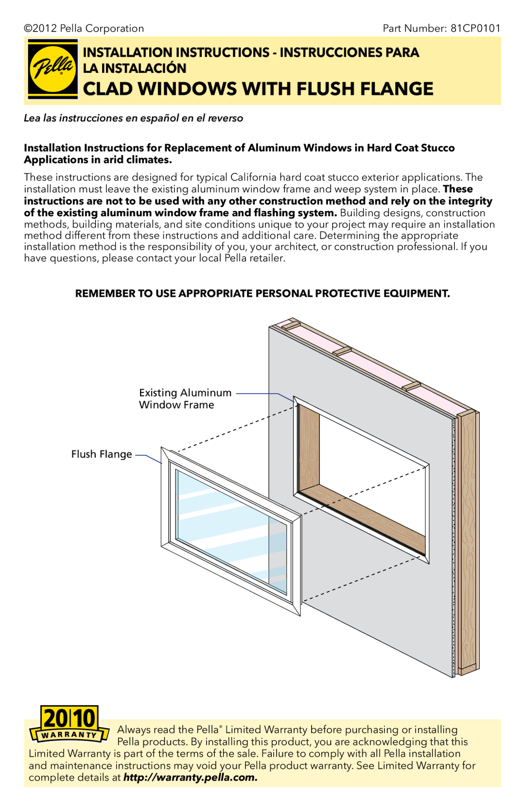 Pella installation instructions Clad Windows with Flush Flange, Pella Corporation Part Number 81CP0101 