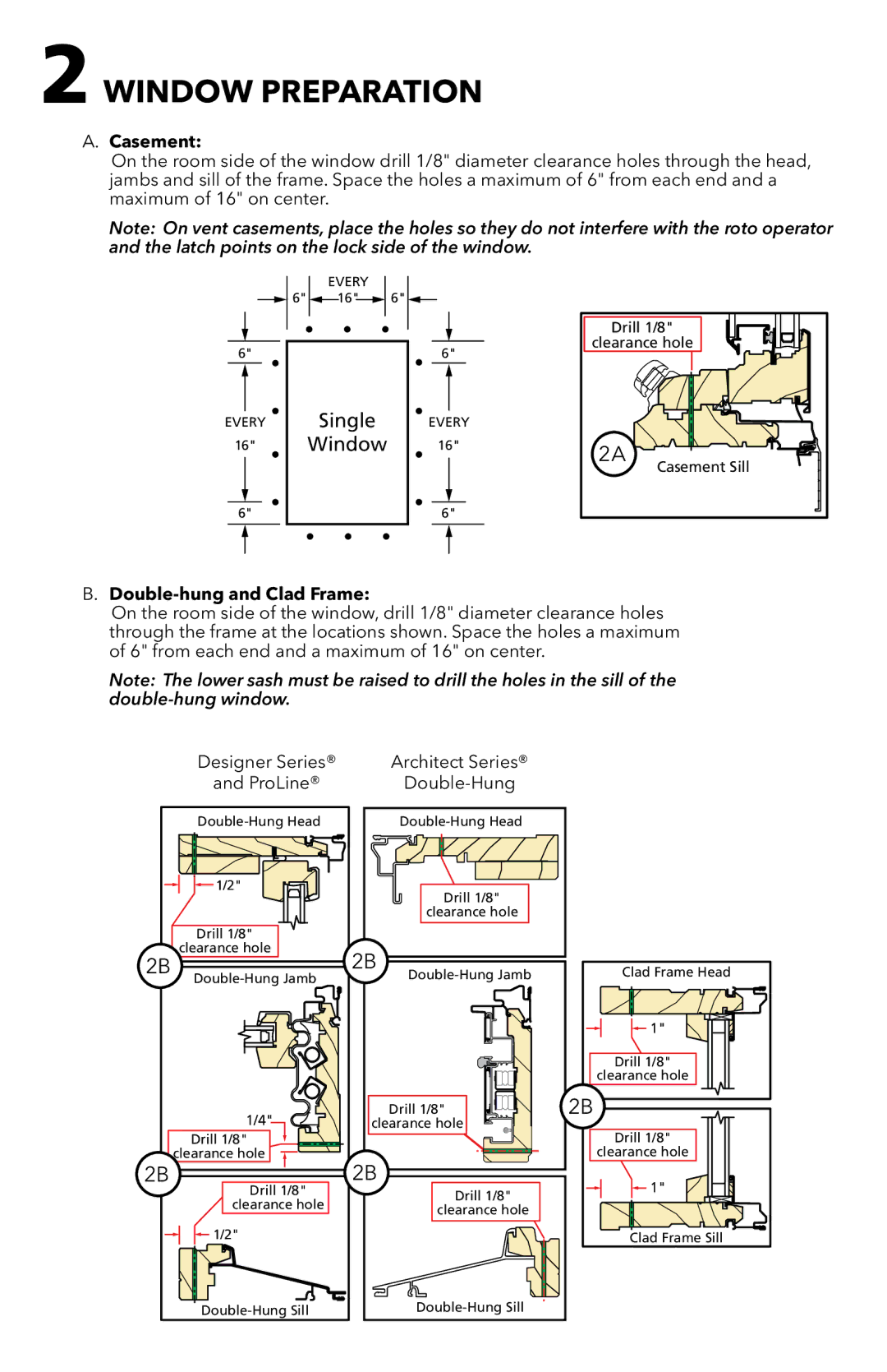 Pella 81CP0101 installation instructions Window PReparation, Casement, Double-hung and Clad Frame, Double-Hung 