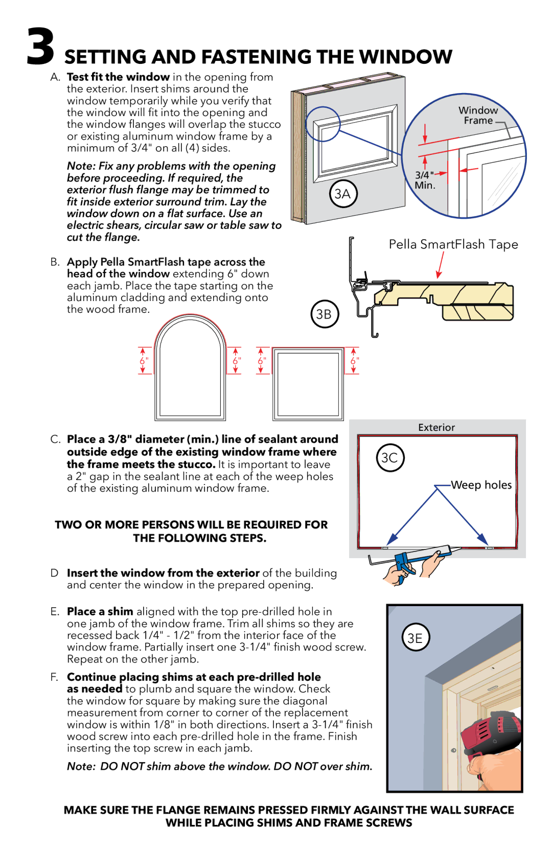 Pella 81CP0101 installation instructions Setting and Fastening The Window 