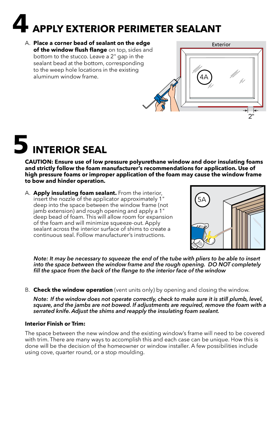 Pella 81CP0101 installation instructions Apply exterior perimeter sealant, Interior seal, Interior Finish or Trim 