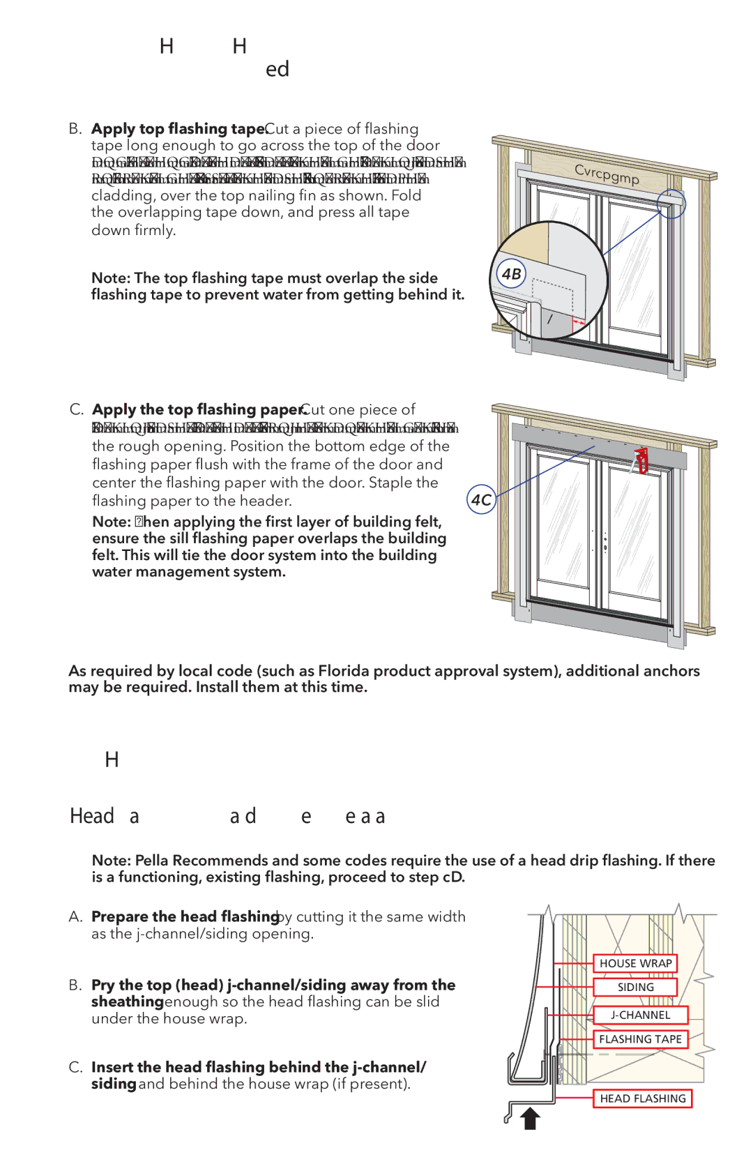 Pella 81DU0100 Door Replacement in Siding Without Nail FIN, Head Flashing Instruction and Rough Opening Preparation 