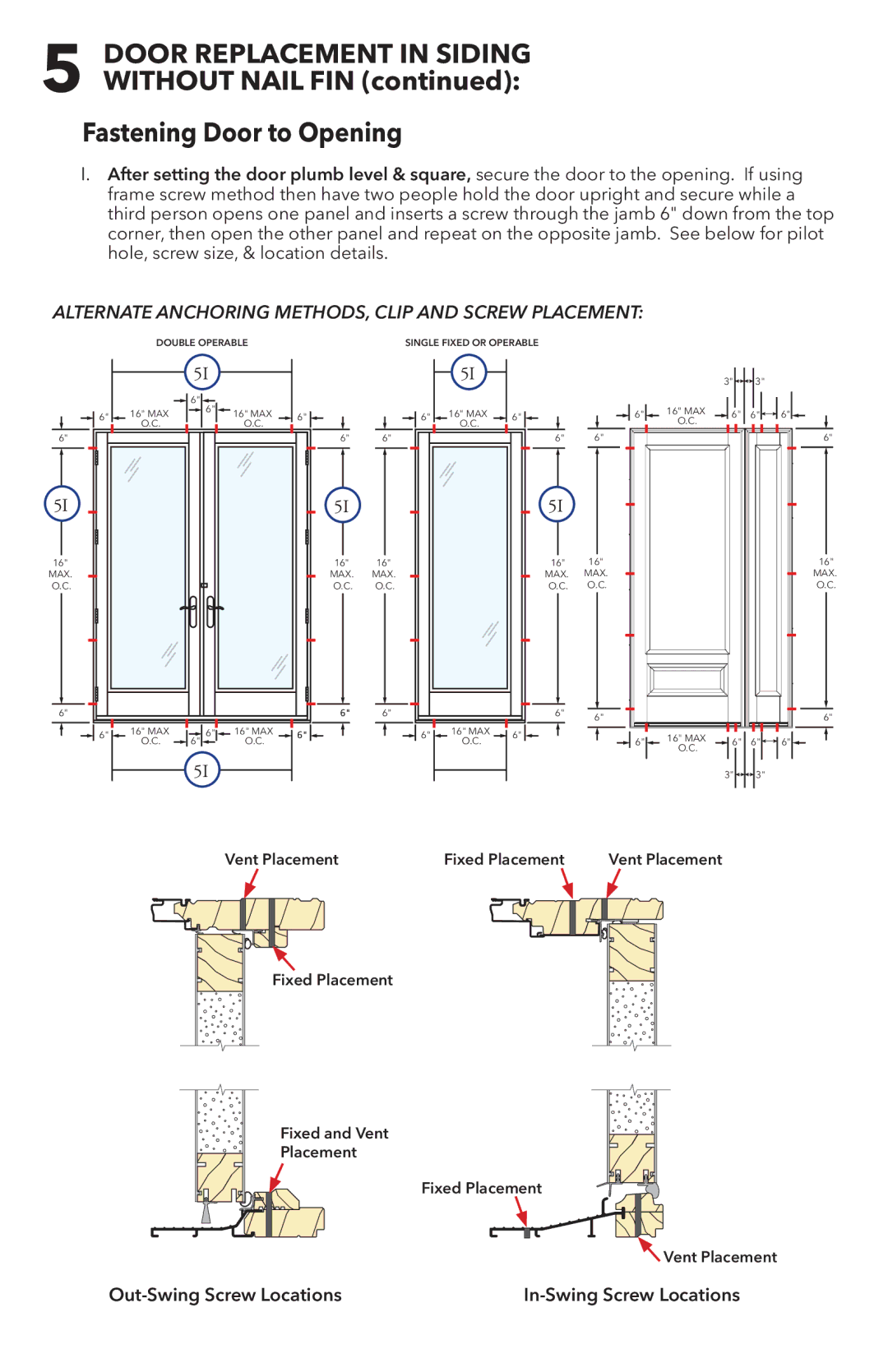 Pella 81DU0100 KrohVfuhzVlh OrfdwlrqGhwdlov, Out-Swing Screw Locations In-Swing Screw Locations 