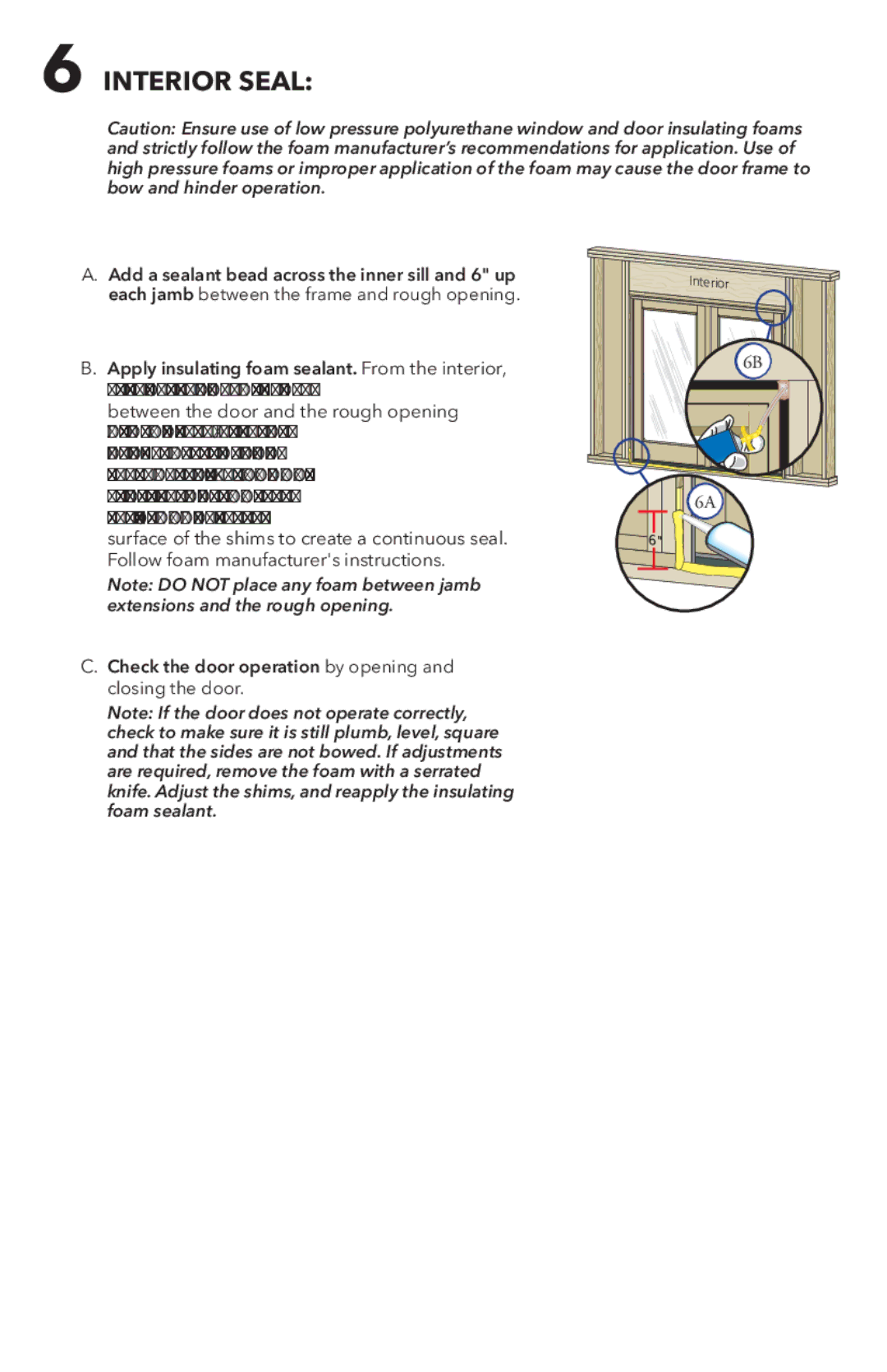 Pella 81DU0100 installation instructions Interior Seal, Check the door operation by opening and closing the door, 6AB 6CA 