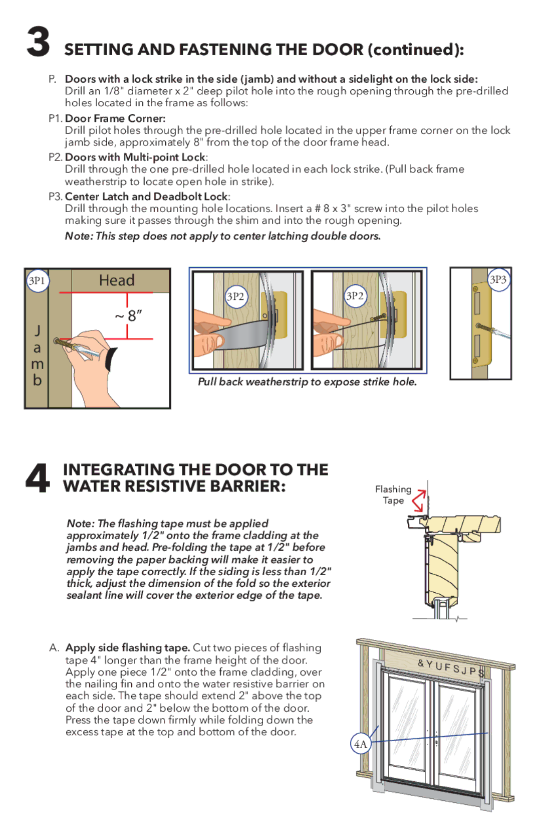 Pella 81DU0100 installation instructions Integrating the Door to the Water Resistive Barrier, Door Frame Corner 