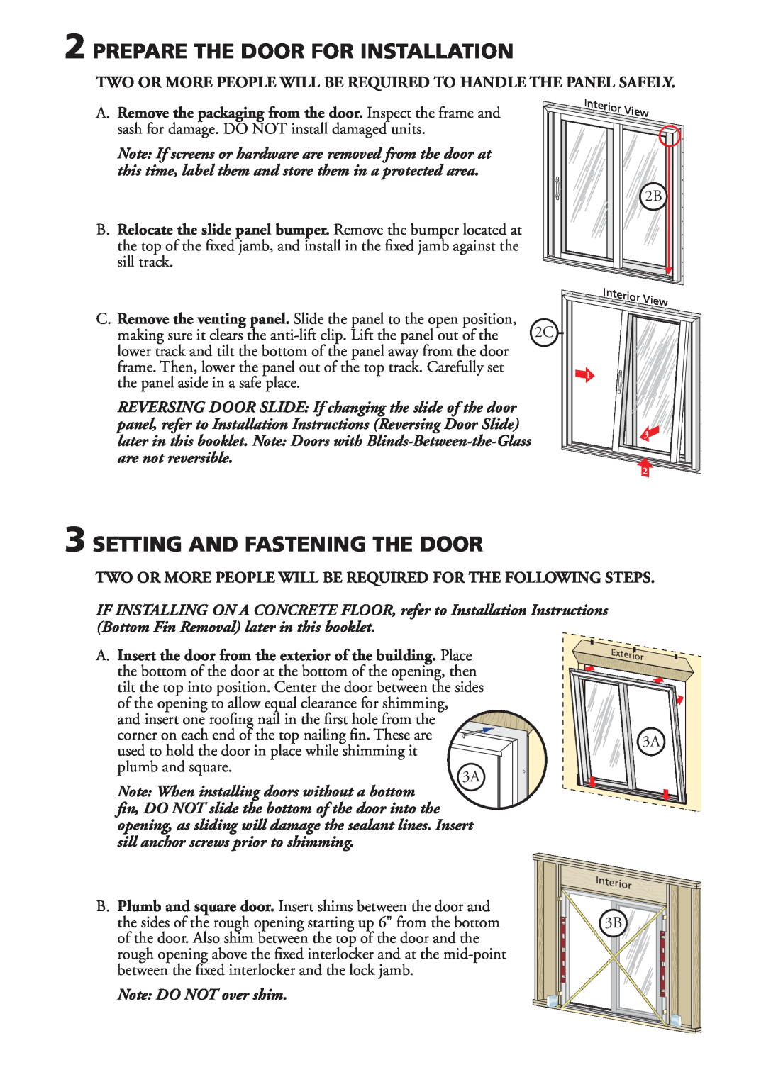 Pella V981553 installation instructions Prepare The Door For Installation, Setting And Fastening The Door 