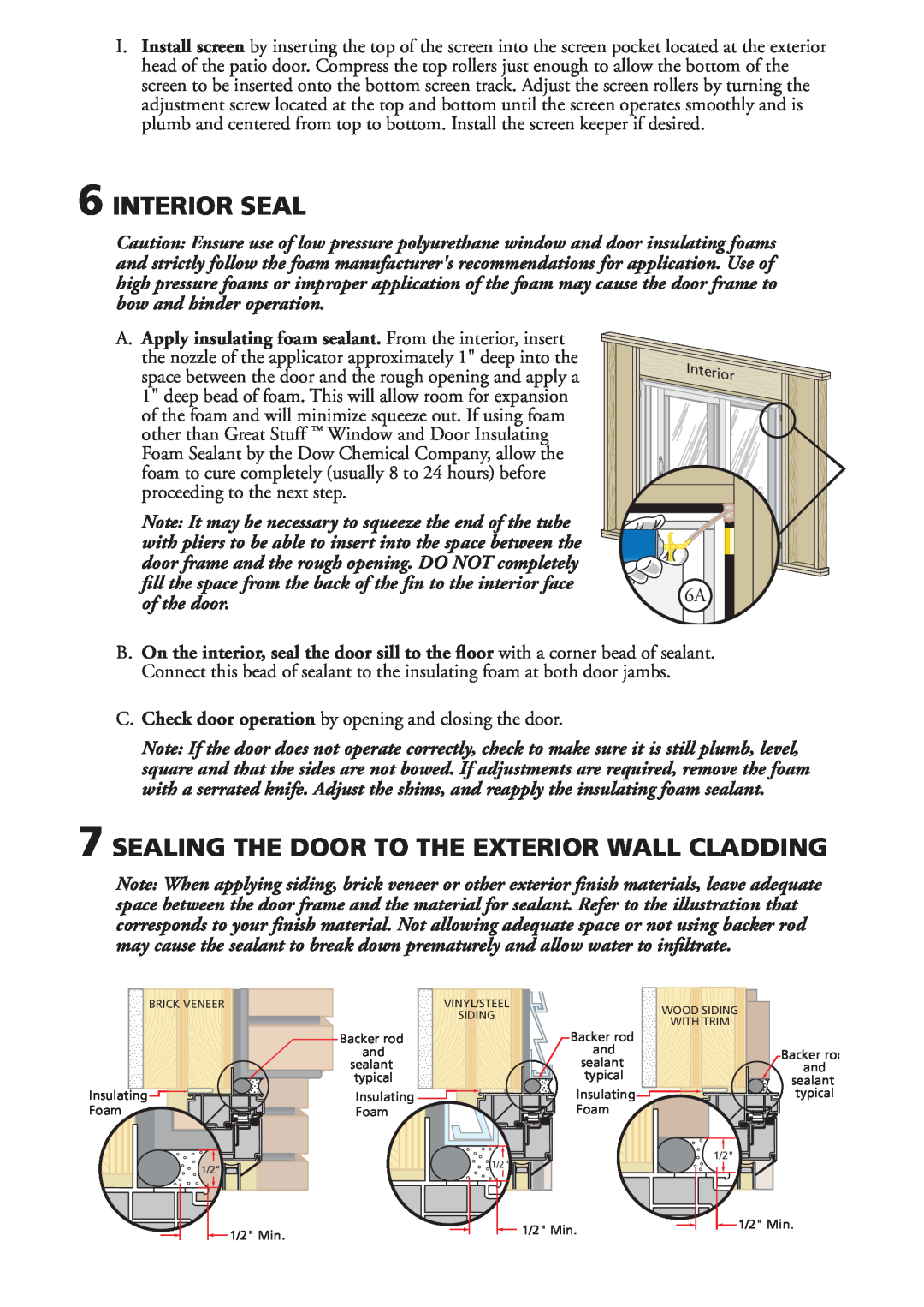 Pella V981553 installation instructions Interior Seal, Sealing The Door To The Exterior Wall Cladding 