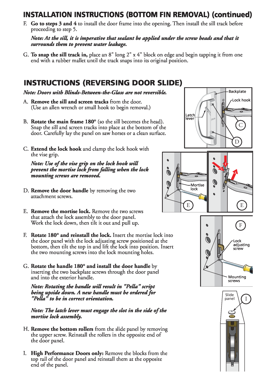 Pella V981553 installation instructions Instructions Reversing Door Slide 