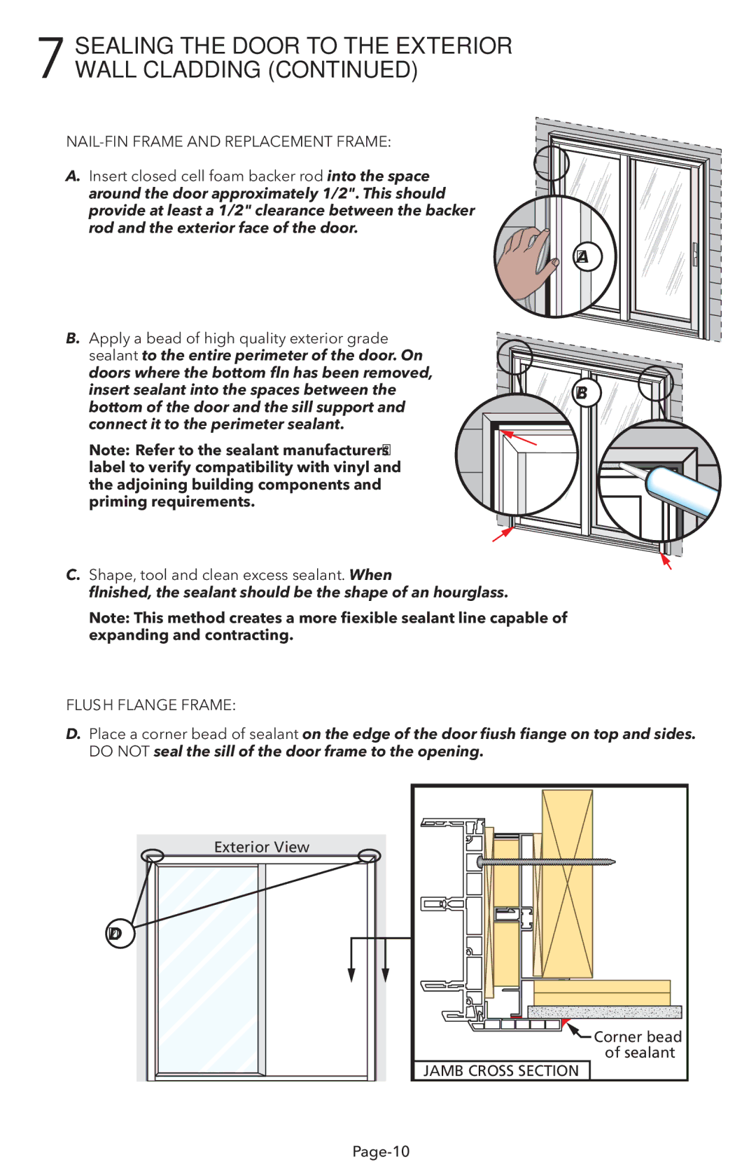 Pella V983492 7SEALING the Door to the Exterior Wall Cladding, Shape, tool and clean excess sealant. When 