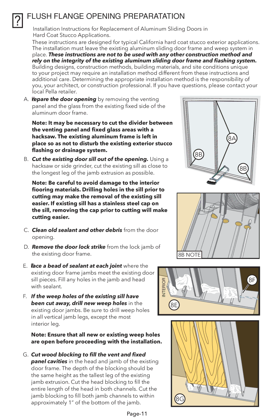 Pella V983492 installation instructions 8FLUSH Flange Opening Preparatation 