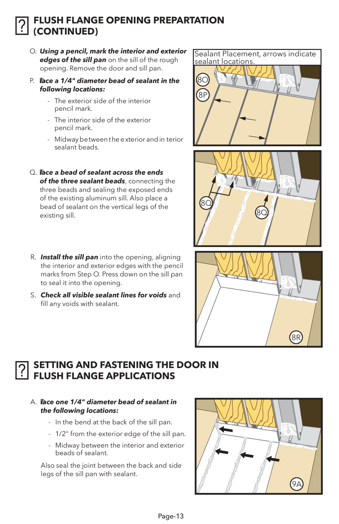 Pella V983492 installation instructions 9SETTING and Fastening the Door in Flush Flange Applications 