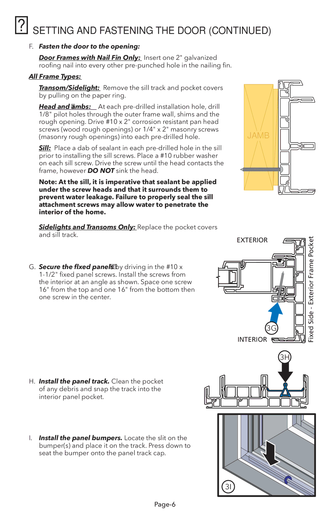 Pella V983492 installation instructions Jamb, All frame Types 