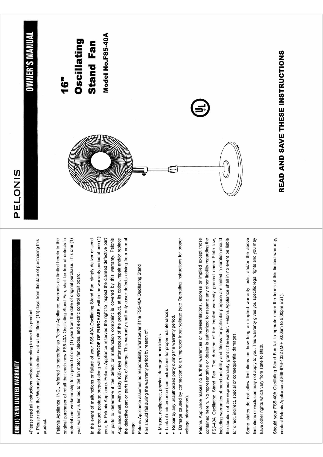 Pelonis FS5-40A manual 