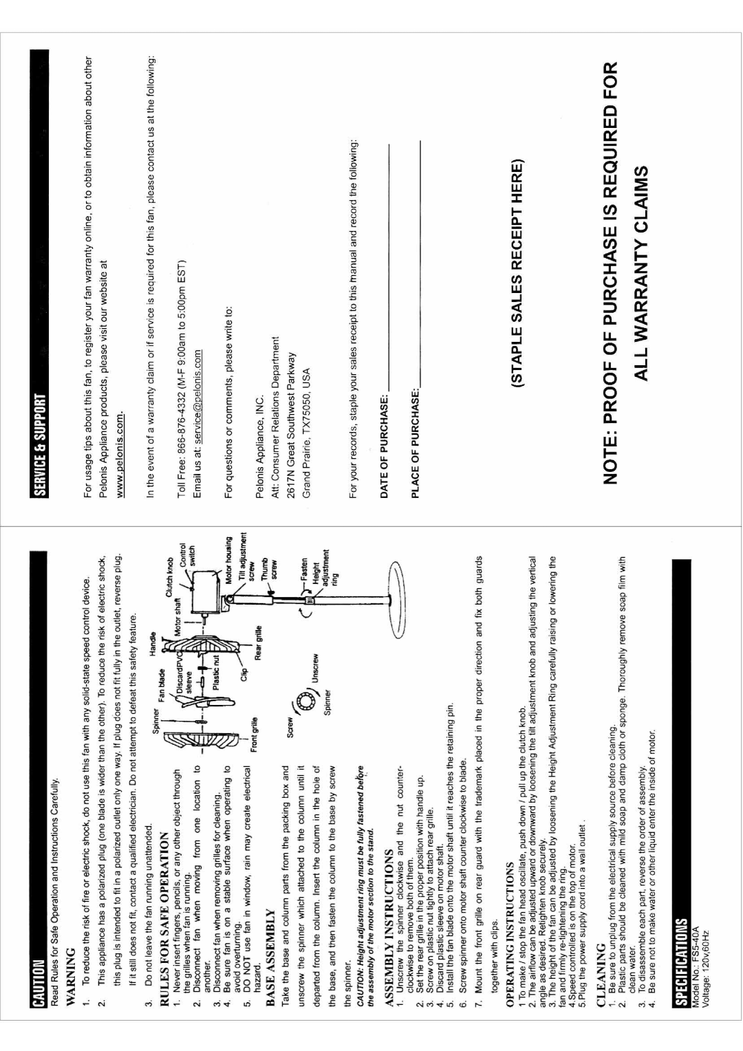 Pelonis FS5-40A manual 