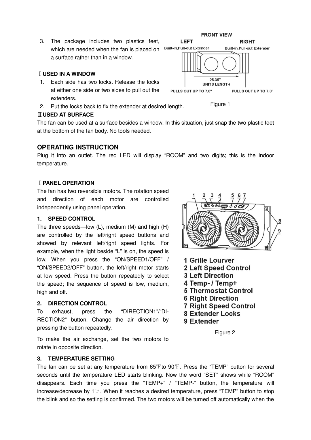 Pelonis FW23-A4R owner manual Operating Instruction 