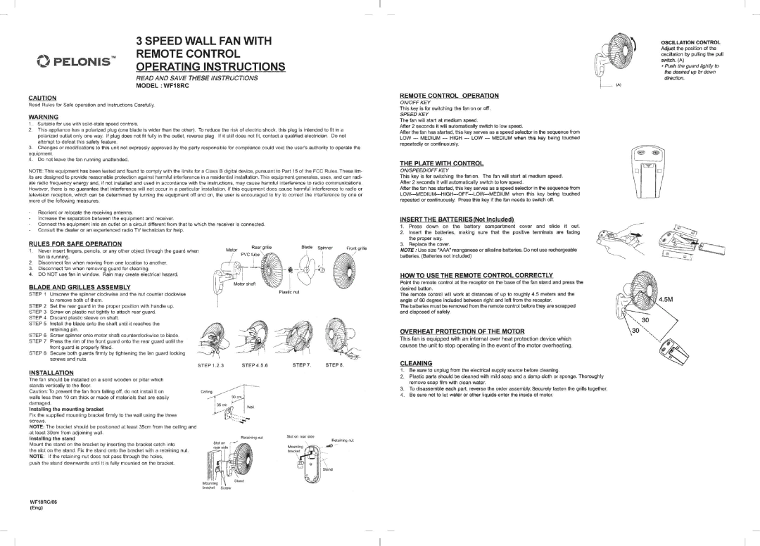 Pelonis WF18RC manual 