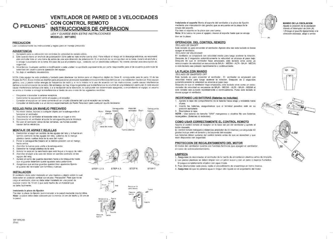 Pelonis WF18RC manual 