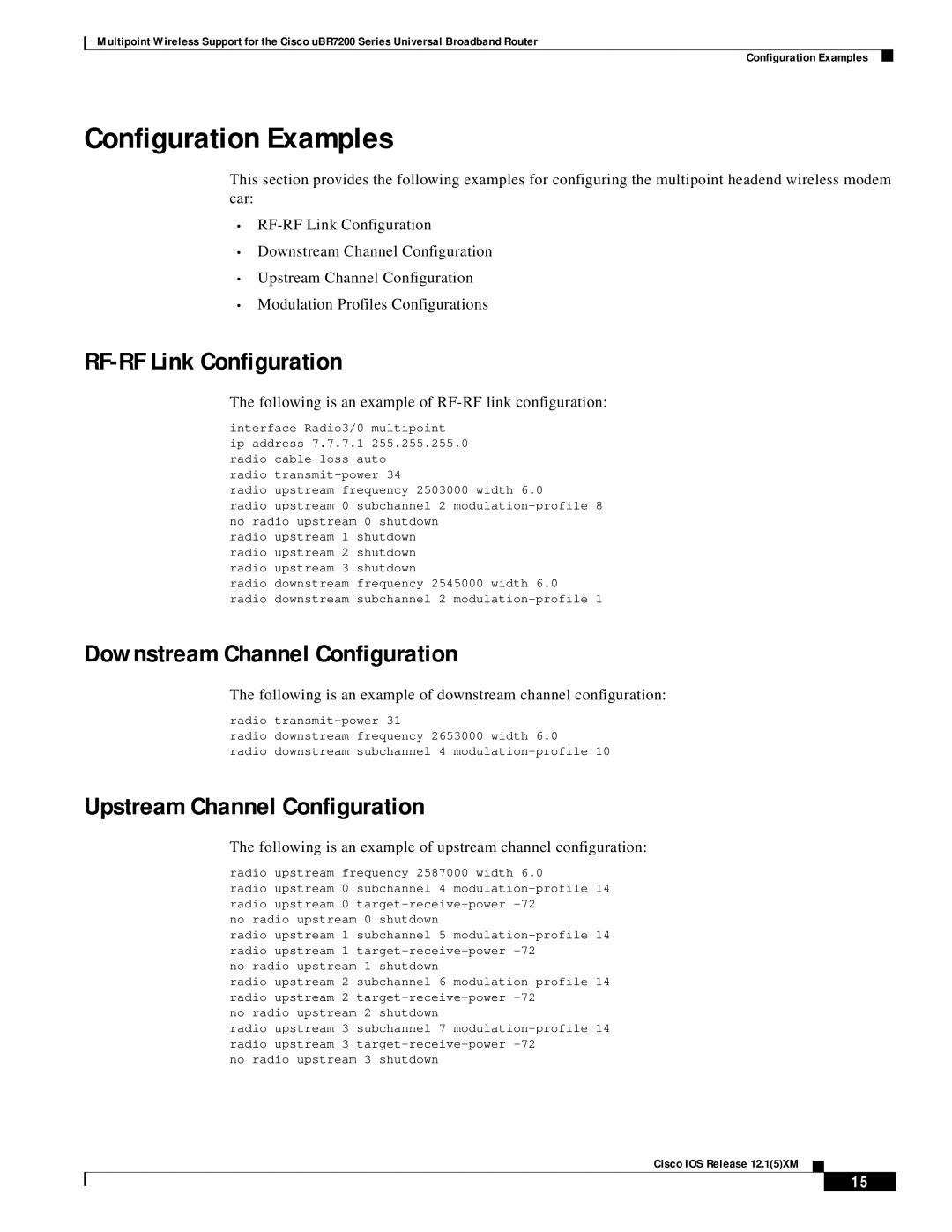 Pengo Computer Accessories UBR7200 Configuration Examples, RF-RF Link Configuration, Downstream Channel Configuration 