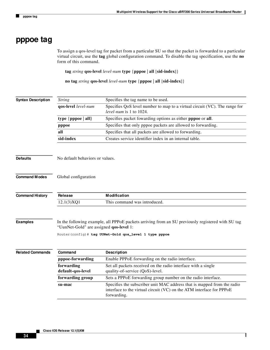 Pengo Computer Accessories UBR7200 Pppoe tag, Enable PPPoE forwarding on the radio interface, Quality-of-service QoS-level 