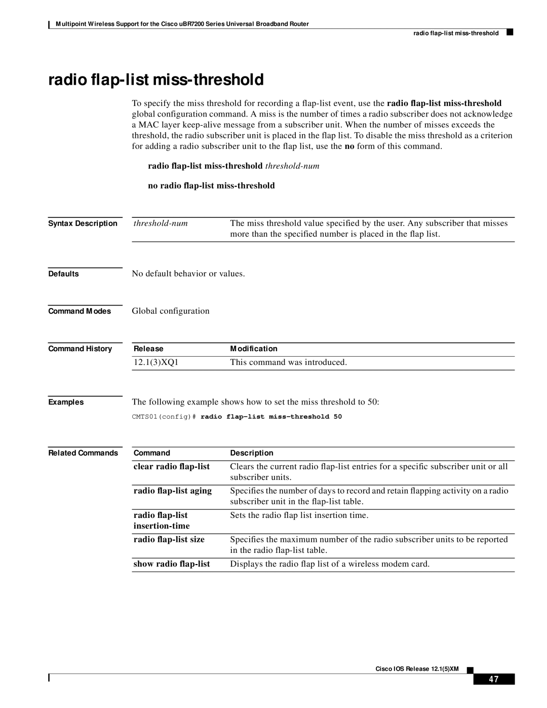 Pengo Computer Accessories UBR7200 manual Radio flap-list miss-threshold, Sets the radio flap list insertion time 