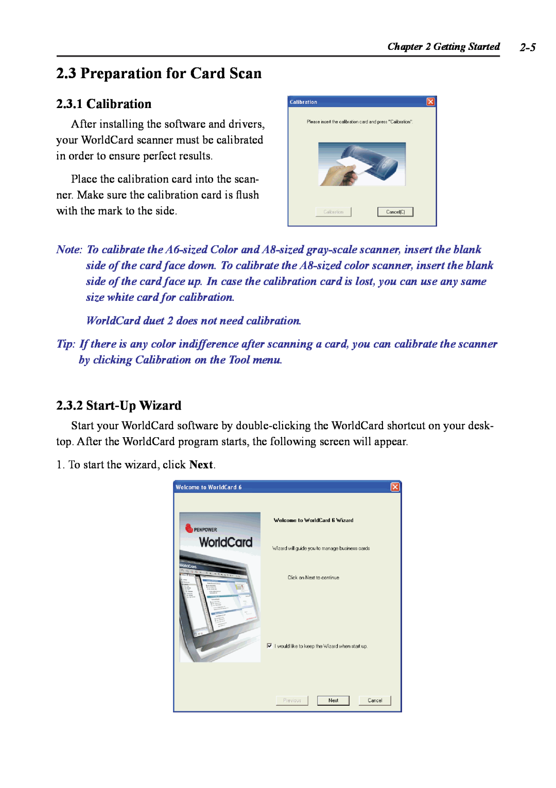 Penpower duet 2 user manual Preparation for Card Scan, Calibration, Start-UpWizard 