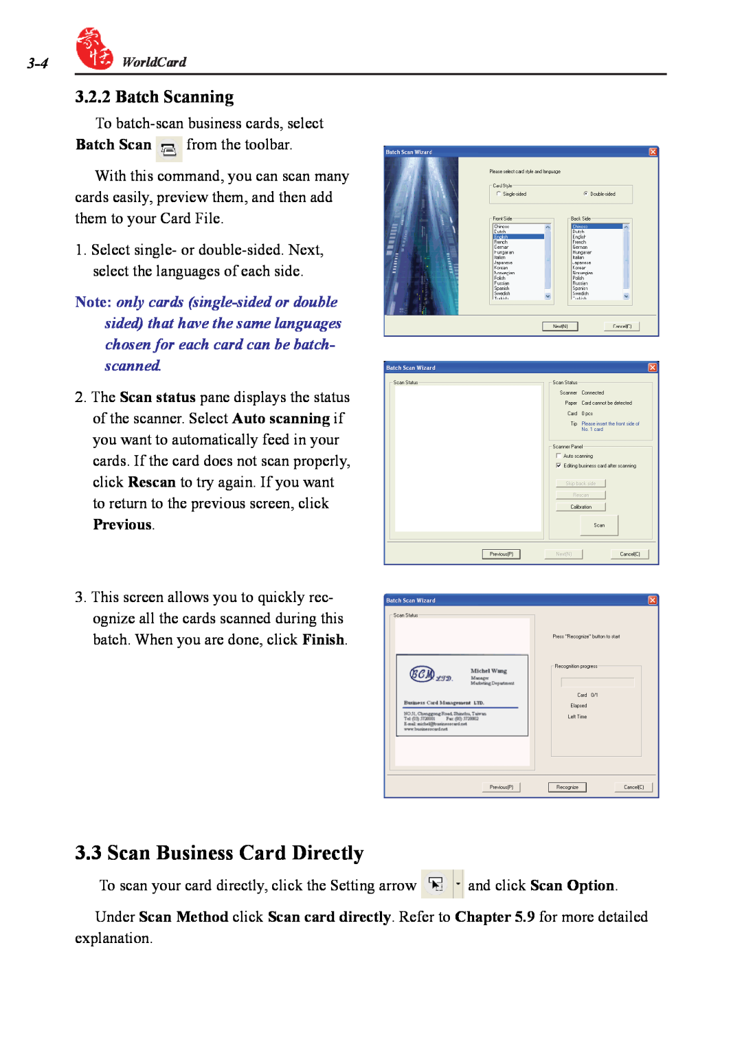 Penpower duet 2 user manual Scan Business Card Directly, Batch Scanning 