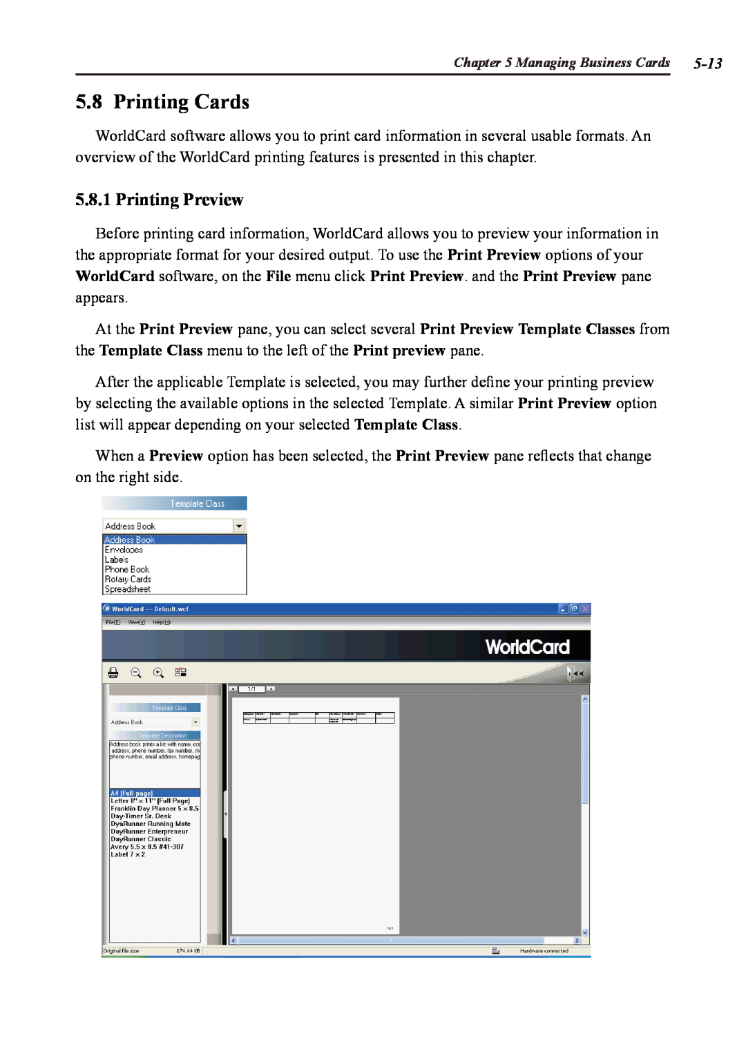 Penpower duet 2 user manual Printing Cards, Printing Preview, 5-13 