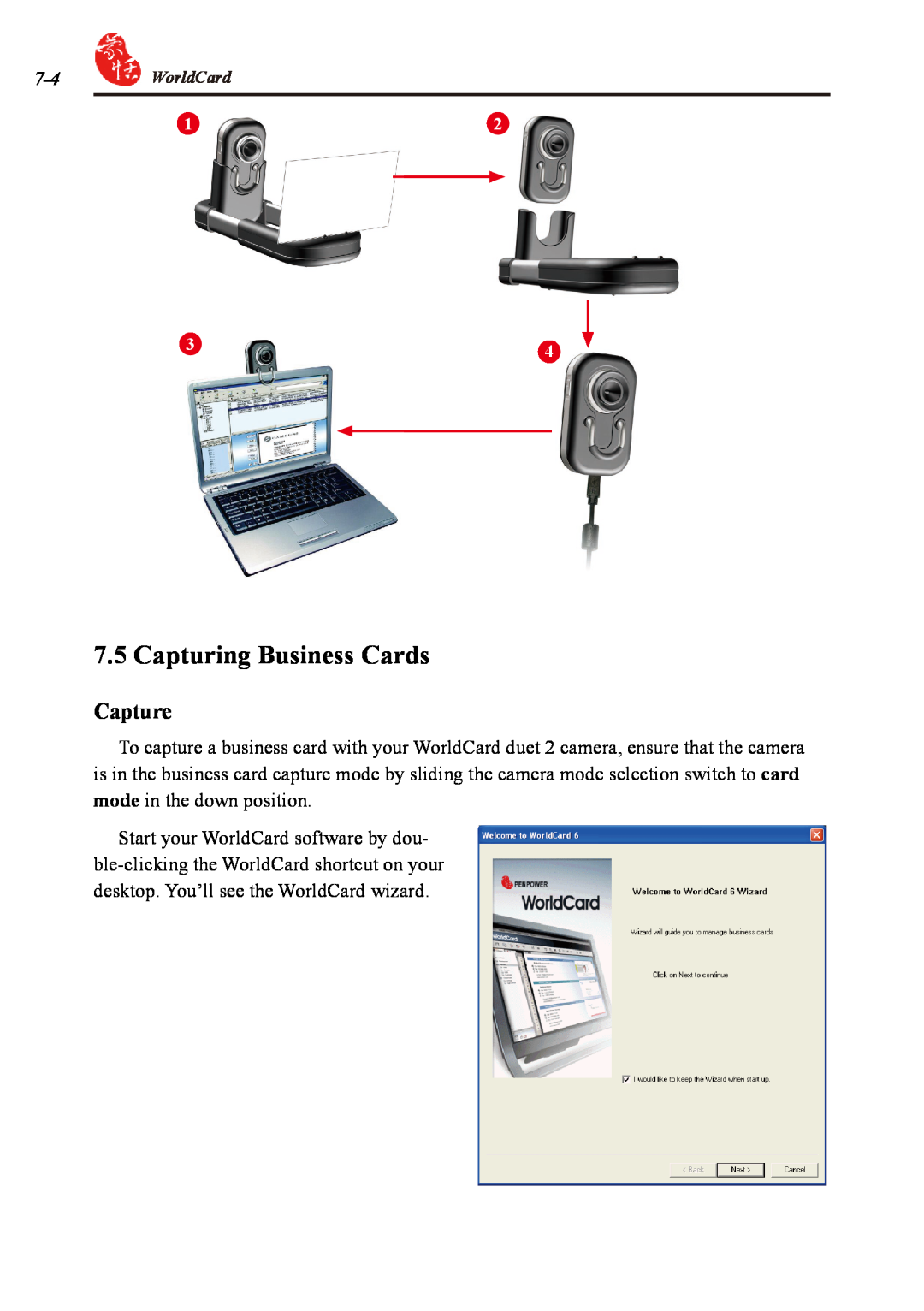 Penpower duet 2 user manual Capturing Business Cards, Capture 