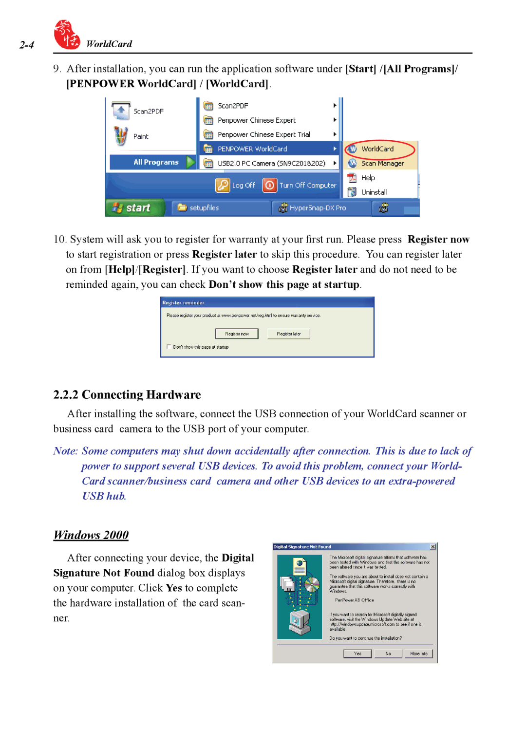 Penpower duet 2 user manual Connecting Hardware, Windows 