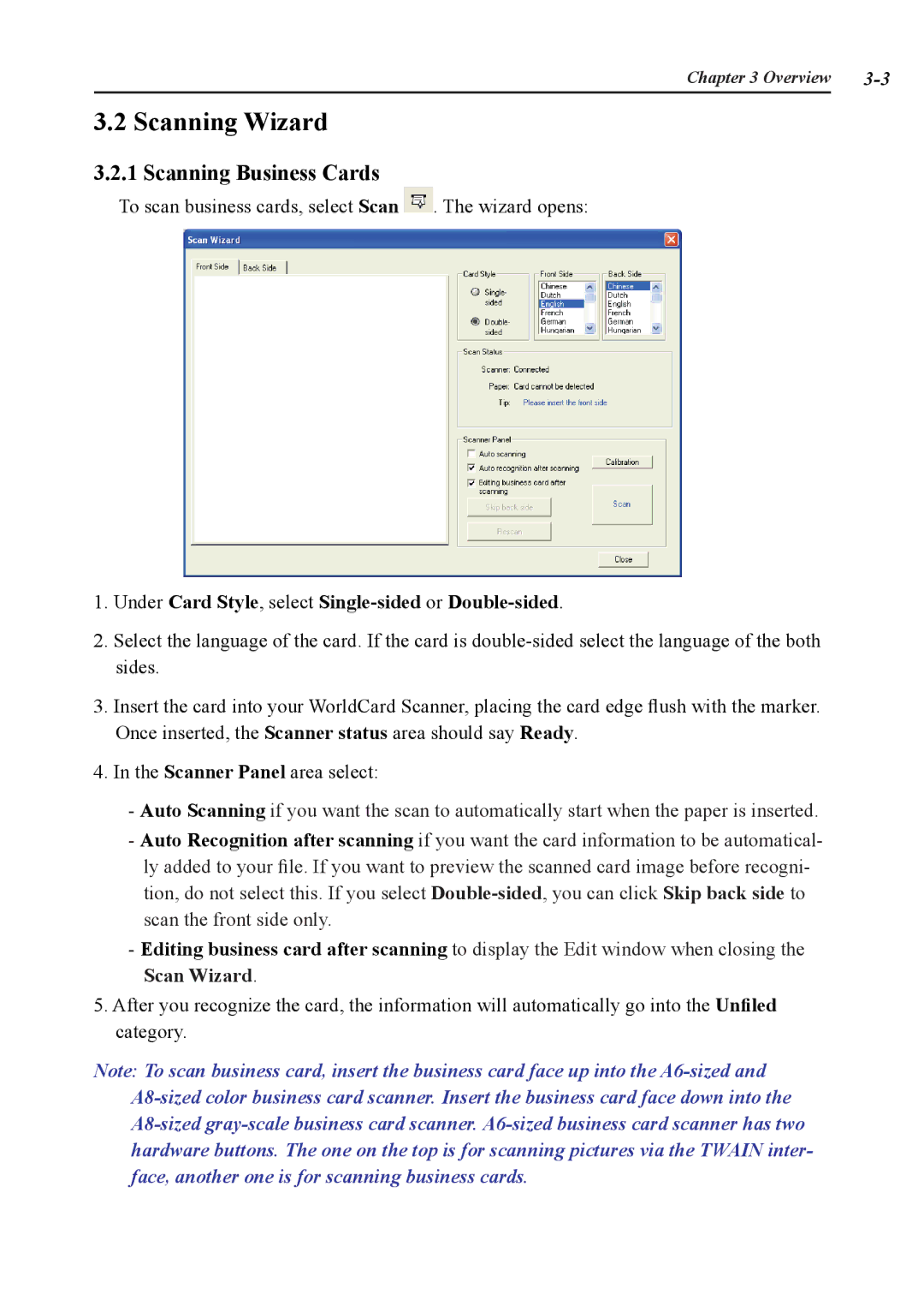 Penpower duet 2 user manual Scanning Wizard, Scanning Business Cards 