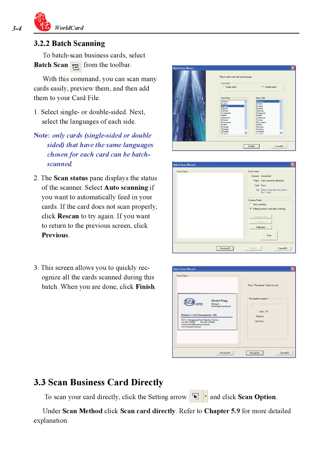 Penpower duet 2 user manual Scan Business Card Directly, Batch Scanning 