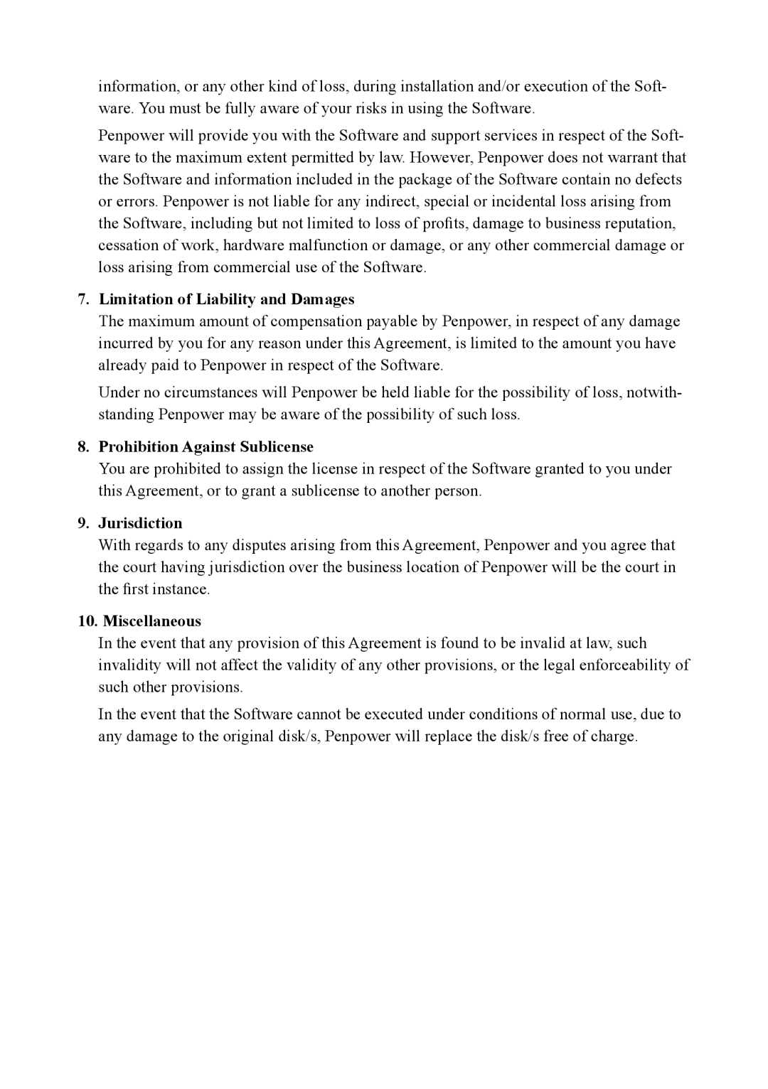 Penpower duet 2 user manual Limitation of Liability and Damages 