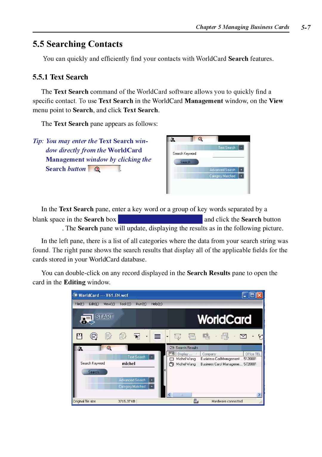 Penpower duet 2 user manual Searching Contacts, Text Search 