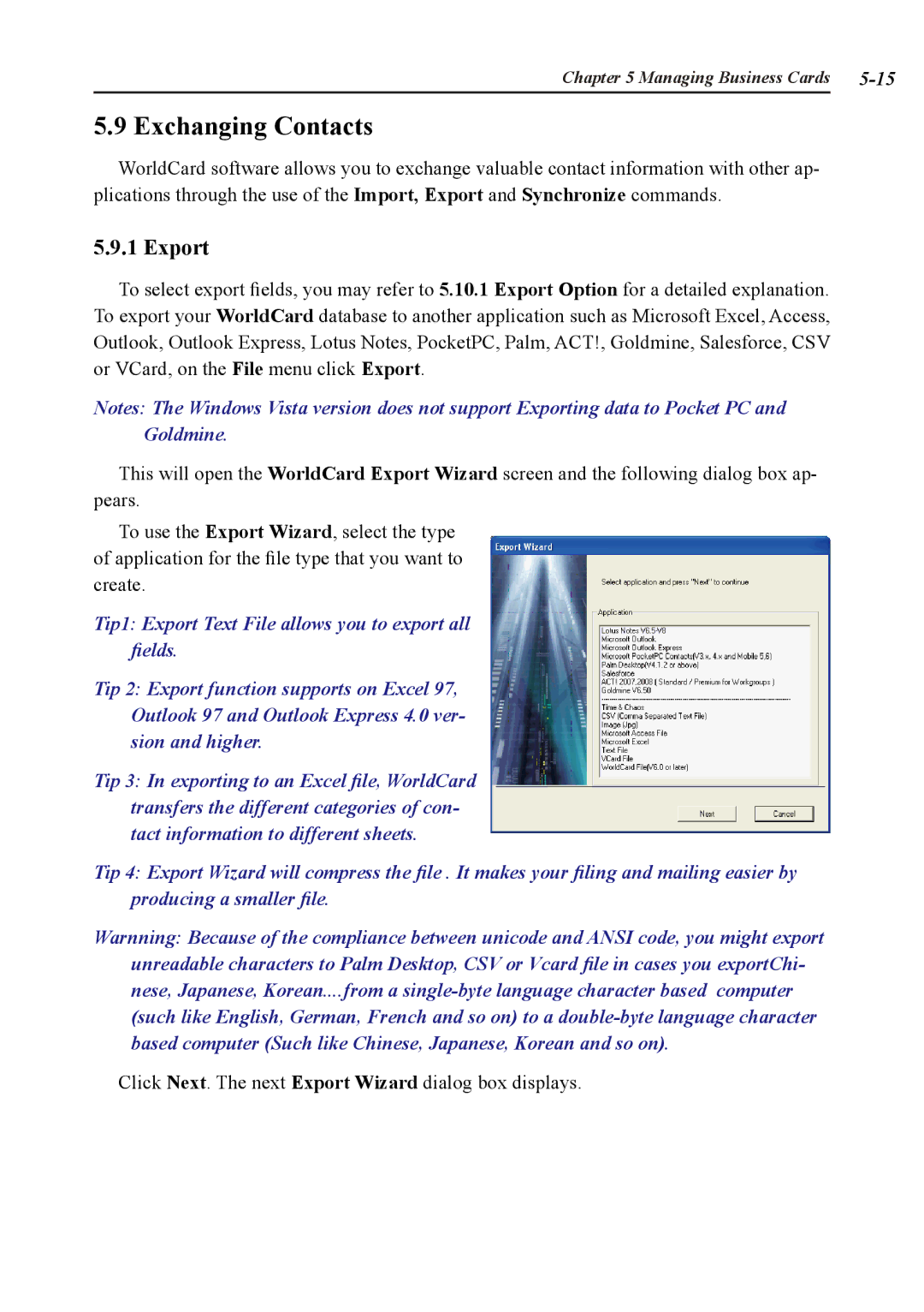 Penpower duet 2 user manual Exchanging Contacts, Export 