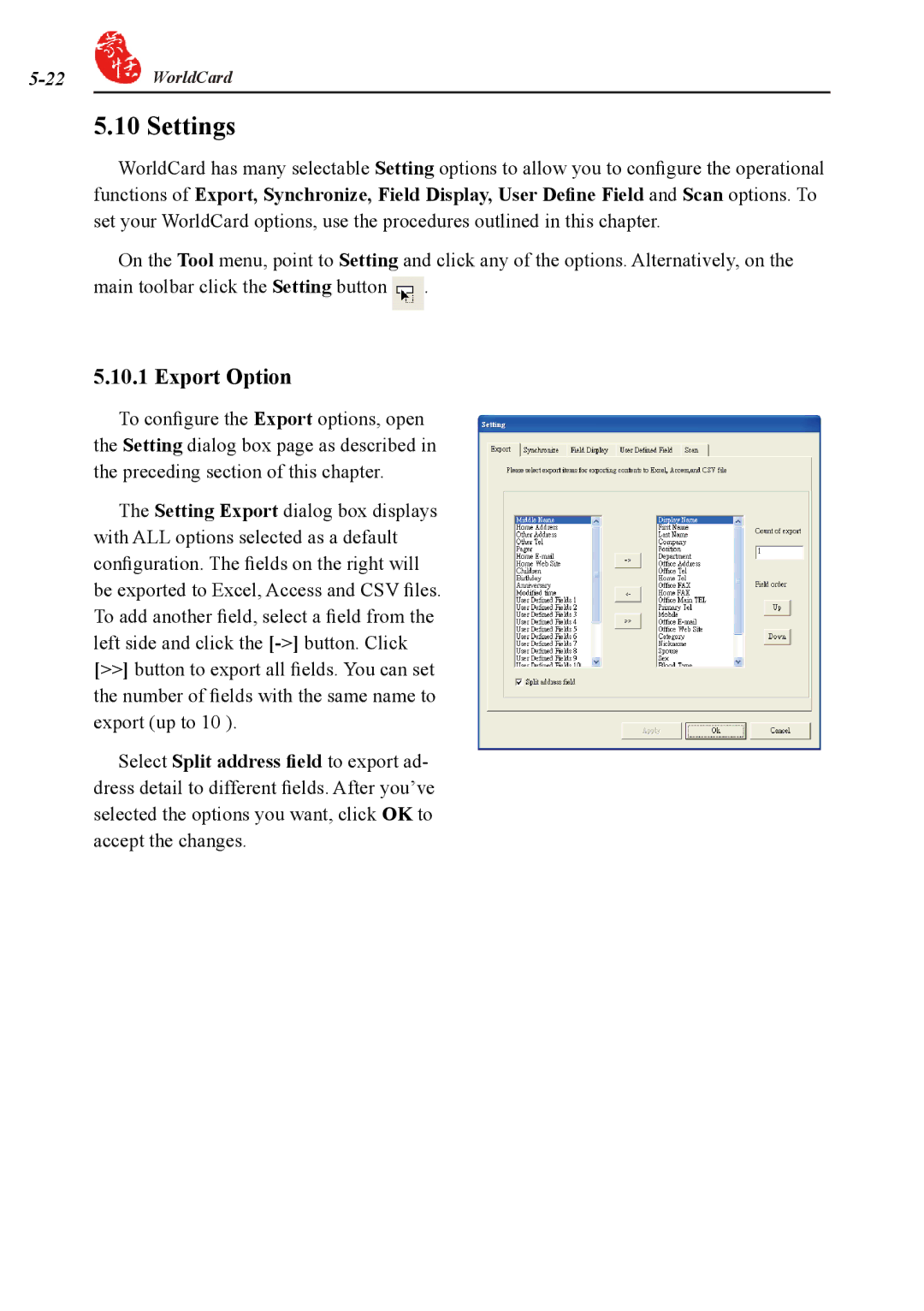 Penpower duet 2 user manual Settings, Export Option 