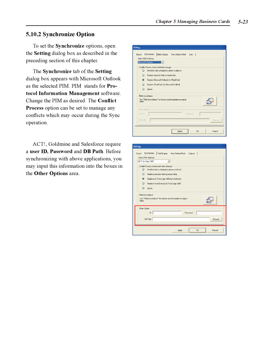 Penpower duet 2 user manual Synchronize Option 