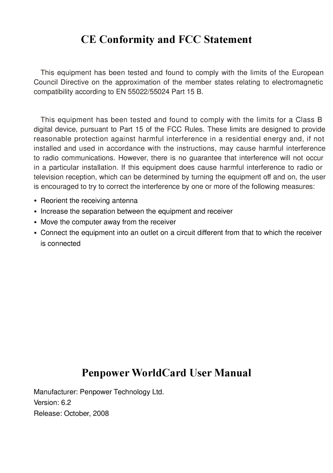 Penpower duet 2 user manual CE Conformity and FCC Statement 