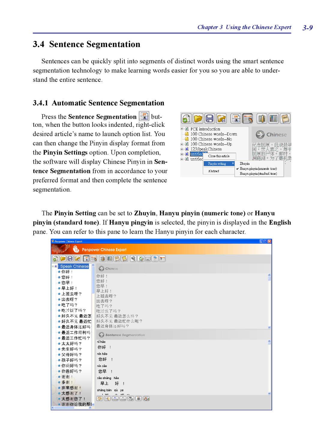 Penpower PCE Standard, PCE Writing Pad, PCE Trial Automatic Sentence Segmentation, Press the Sentence Segmentation but 