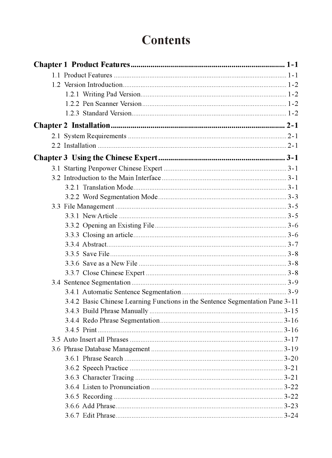 Penpower PCE Writing Pad, PCE Trial, PCE Standard, PCE Scanner user manual Contents 