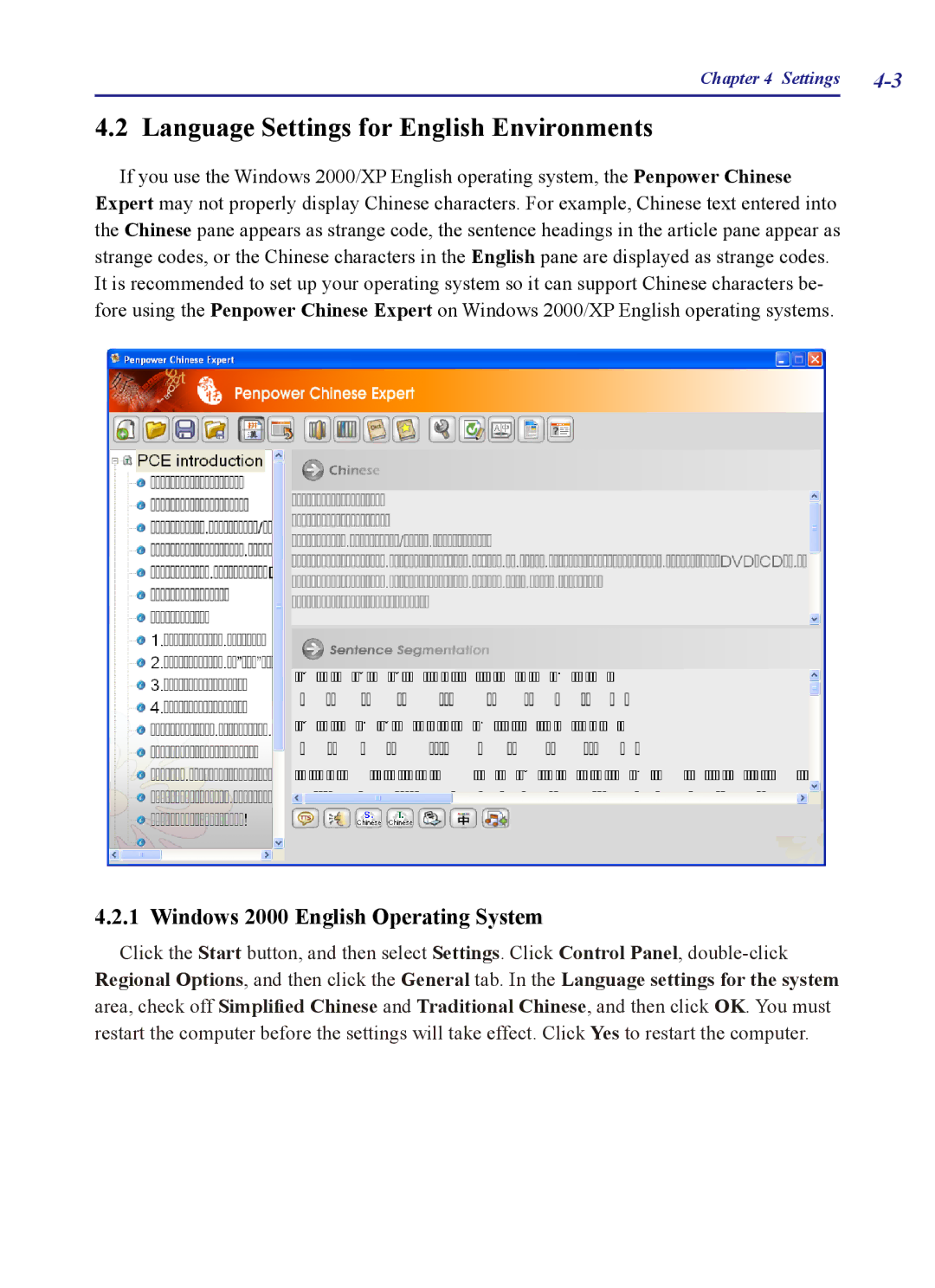 Penpower PCE Standard, PCE Writing Pad Language Settings for English Environments, Windows 2000 English Operating System 