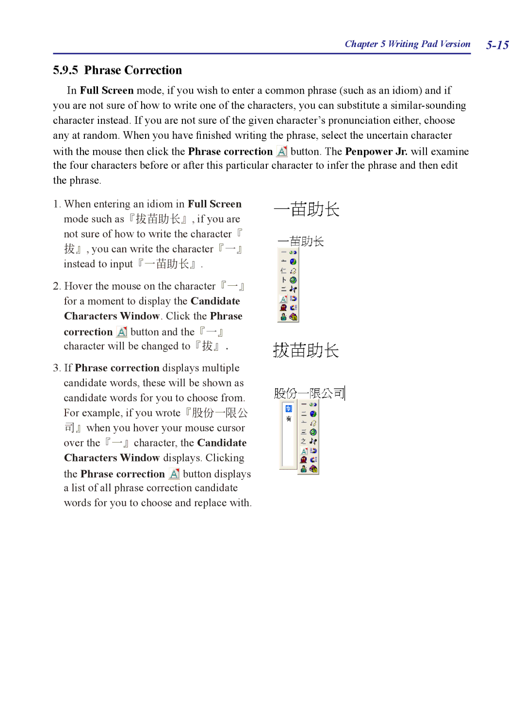 Penpower PCE Standard, PCE Writing Pad, PCE Trial, PCE Scanner user manual Phrase Correction 