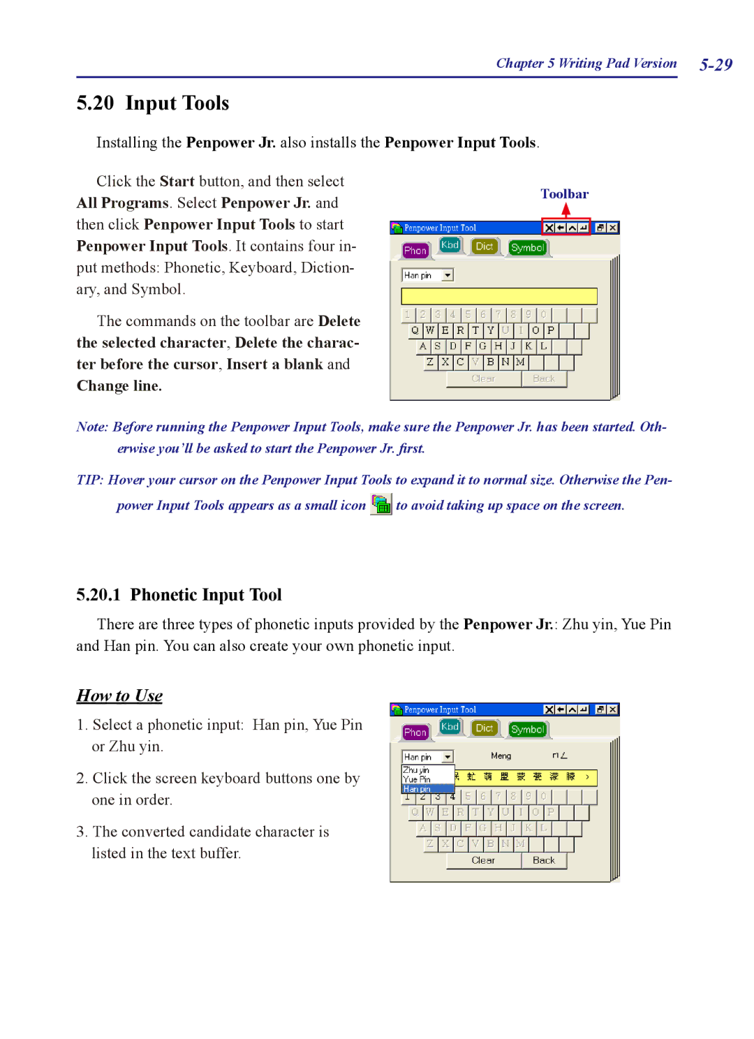 Penpower PCE Writing Pad, PCE Trial, PCE Standard Phonetic Input Tool, How to Use, Change line Penpower Input Tools 