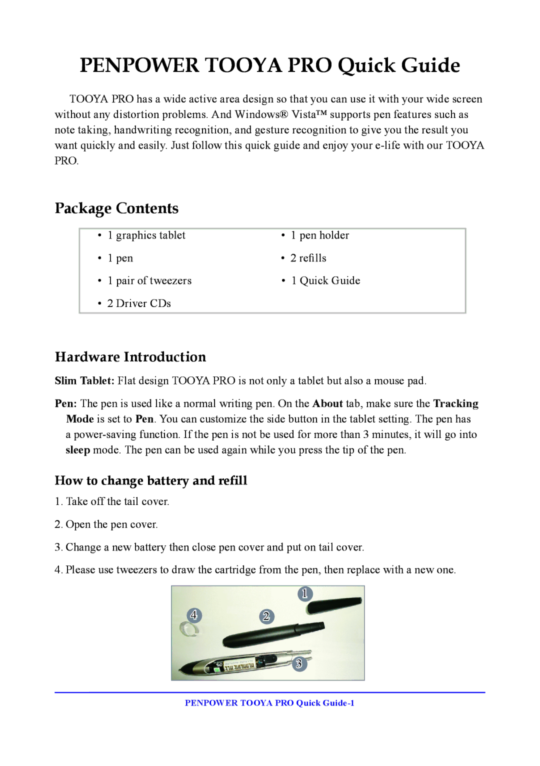 Penpower TOOYA PRO manual Penpower Tooya PRO Quick Guide, Package Contents 