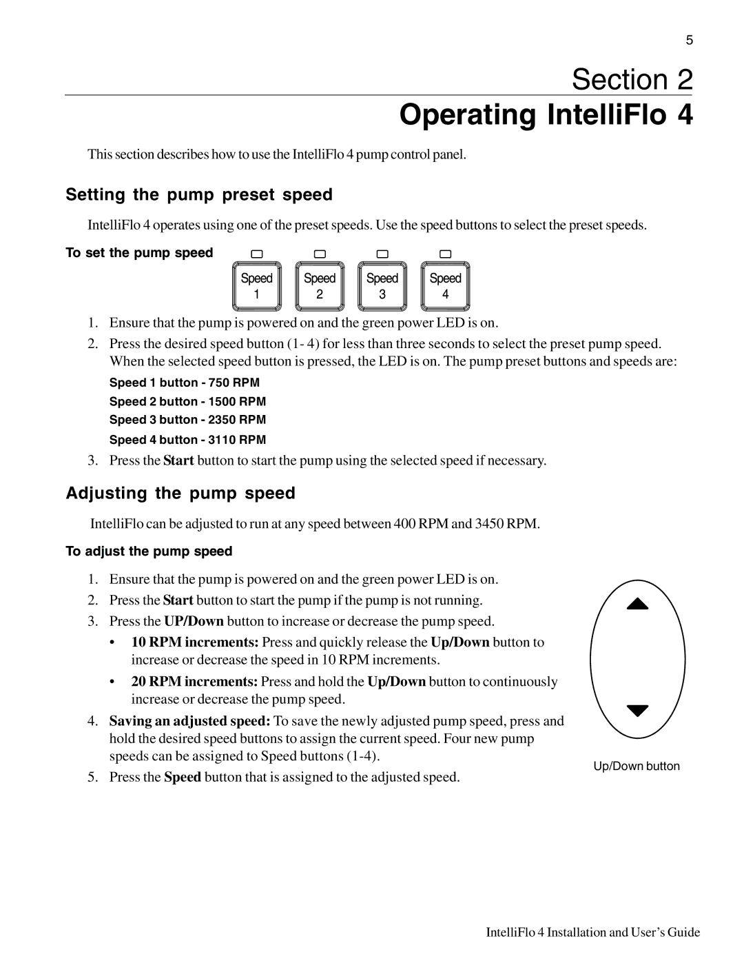 Pentair 4 160, 100 important safety instructions Setting the pump preset speed, Adjusting the pump speed 