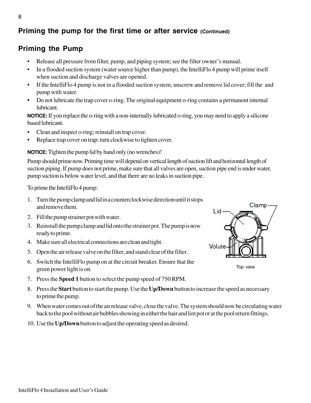 Pentair 100, 4 160 important safety instructions Top view 