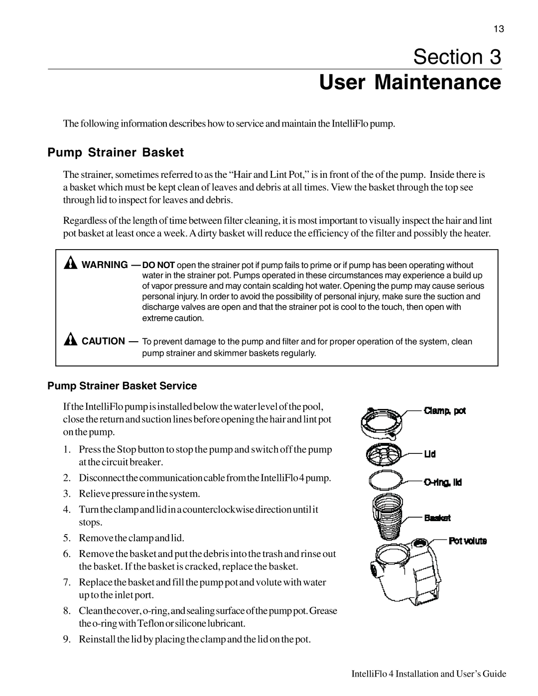 Pentair 4 160, 100 important safety instructions Pump Strainer Basket Service 