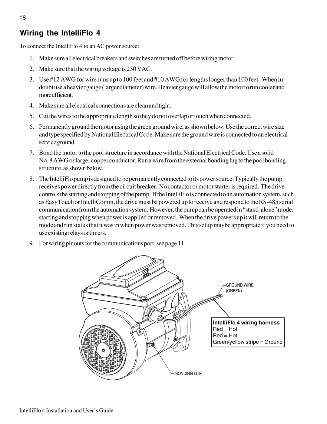 Pentair 100, 4 160 important safety instructions Wiring the IntelliFlo 